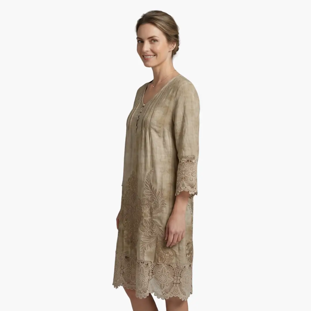 Women’s Embroidered Midi Dress Short Sleeve Defined Waist Dress