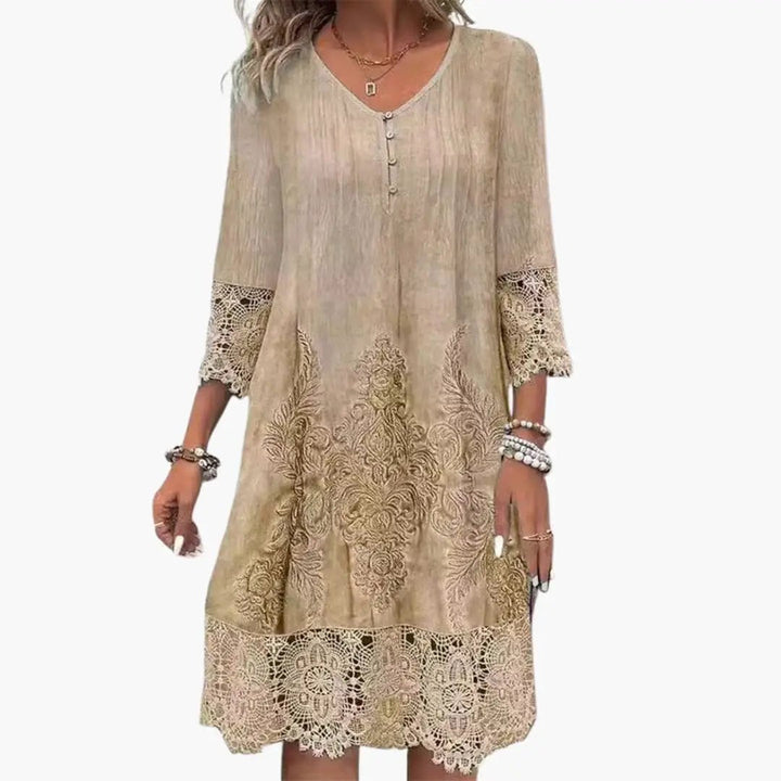Women’s Embroidered Midi Dress Short Sleeve Defined Waist Dress