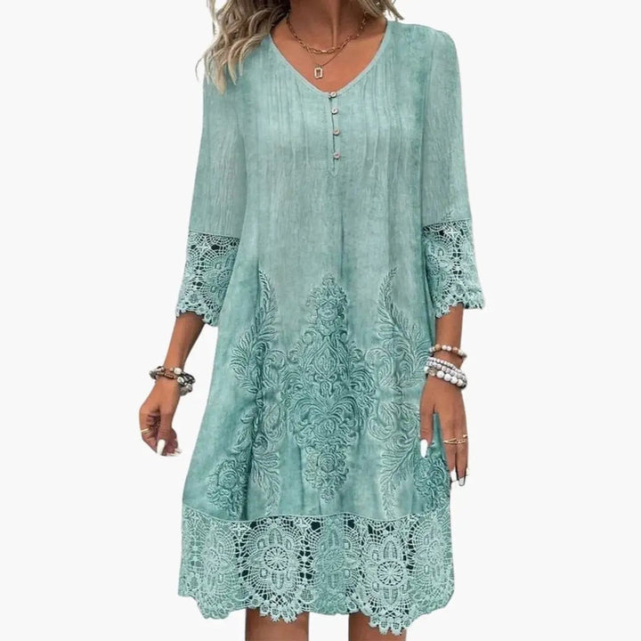 Women’s Embroidered Midi Dress Short Sleeve Defined Waist Dress