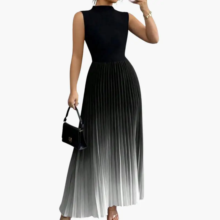 Women's Evening Dress with Sleeveless Design and Pleated Skirt