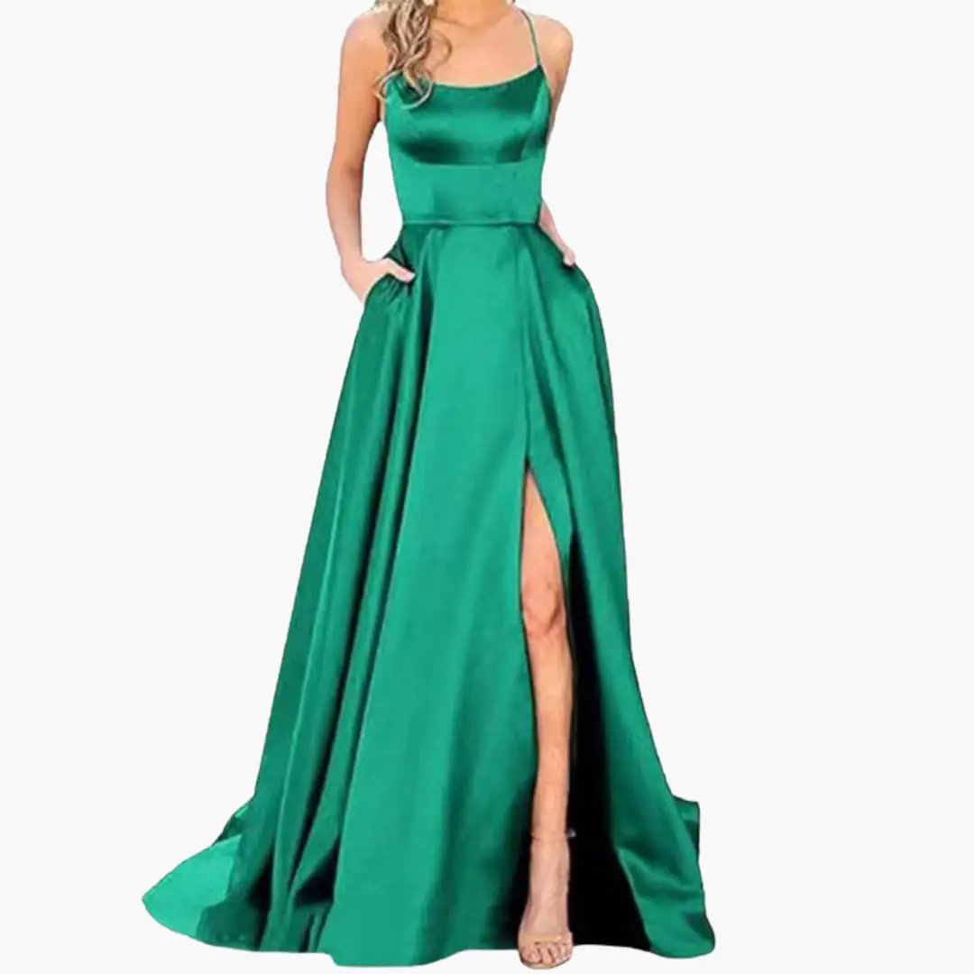 Women’s Evening Dress with U - Neck and High Slit