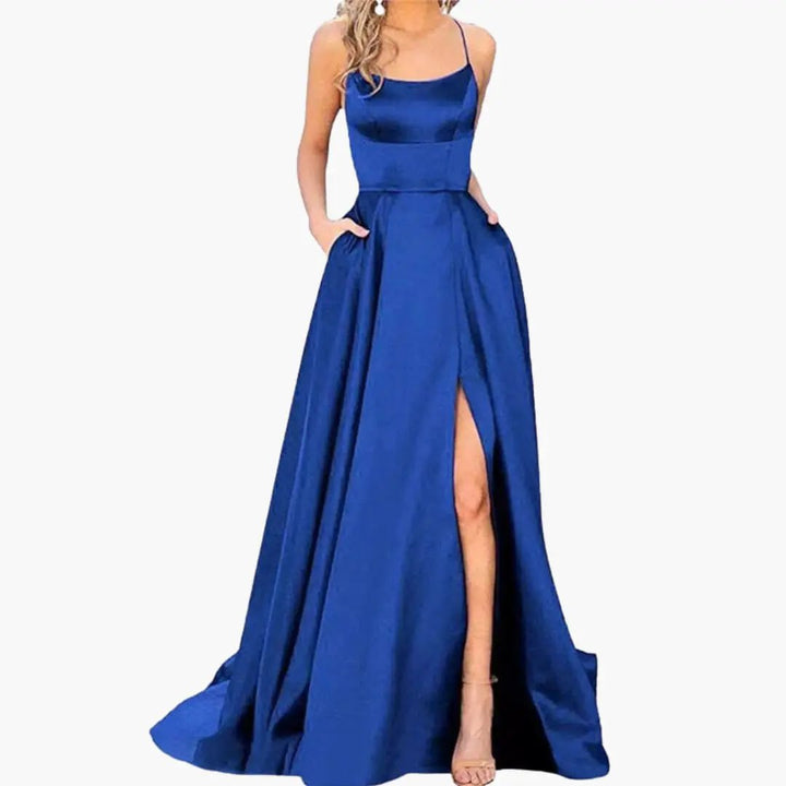 Women’s Evening Dress with U - Neck and High Slit