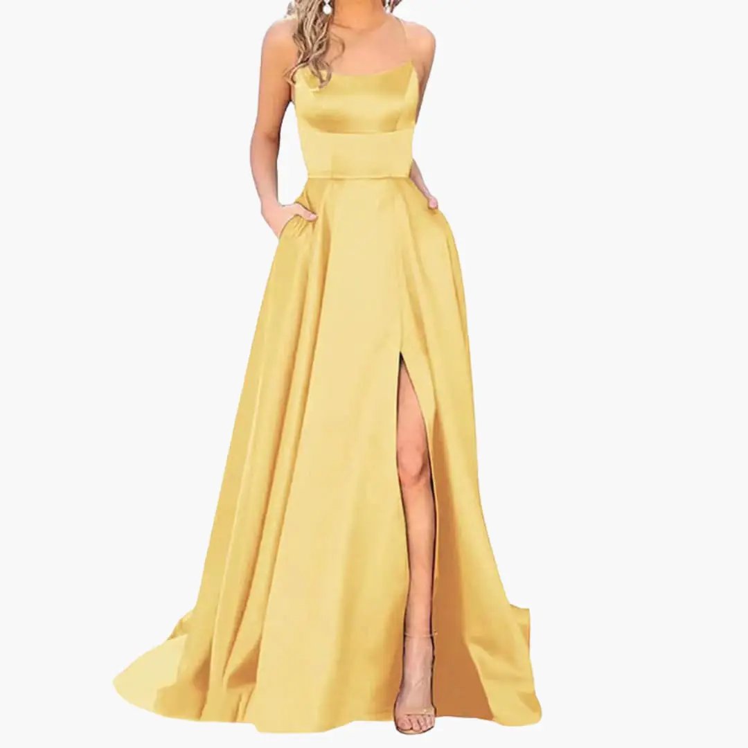 Women’s Evening Dress with U - Neck and High Slit