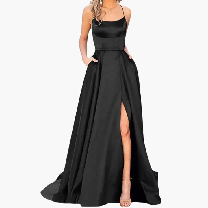 Women’s Evening Dress with U - Neck and High Slit