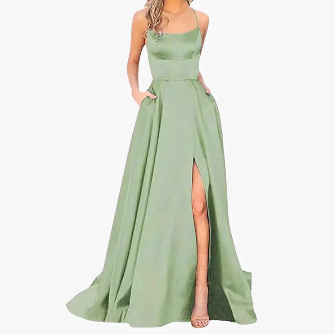 Women’s Evening Dress with U - Neck and High Slit