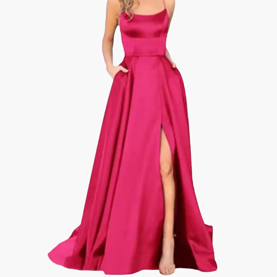 Women’s Evening Dress with U - Neck and High Slit