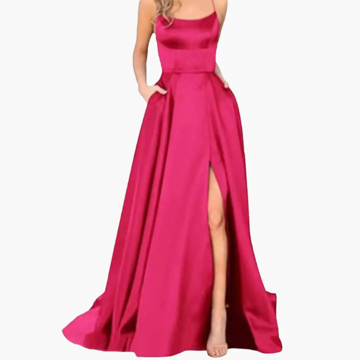 Women’s Evening Dress with U - Neck and High Slit