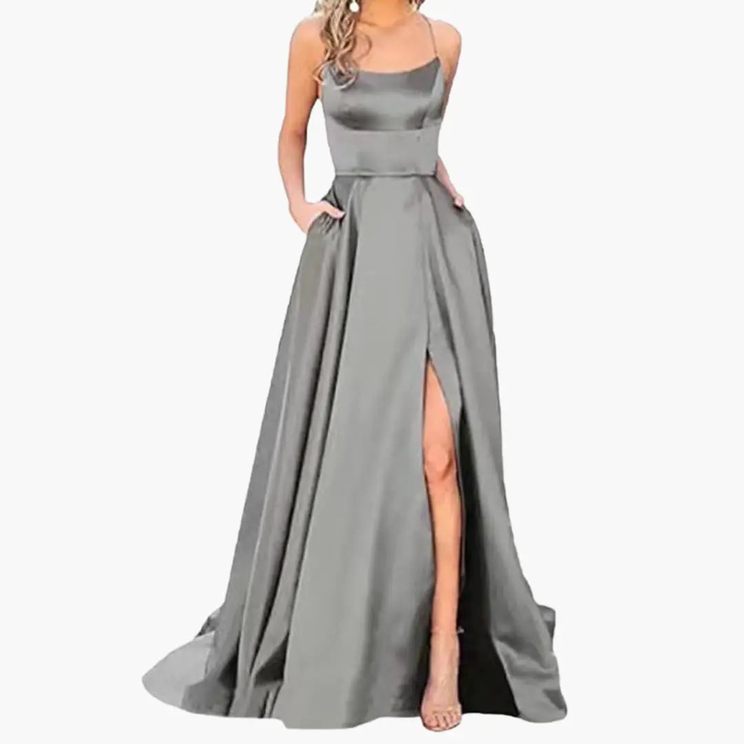 Women’s Evening Dress with U - Neck and High Slit