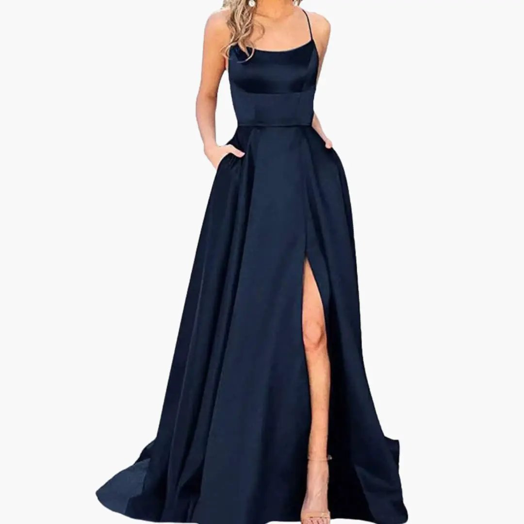 Women’s Evening Dress with U - Neck and High Slit