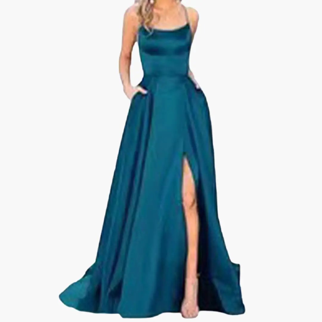 Women’s Evening Dress with U - Neck and High Slit