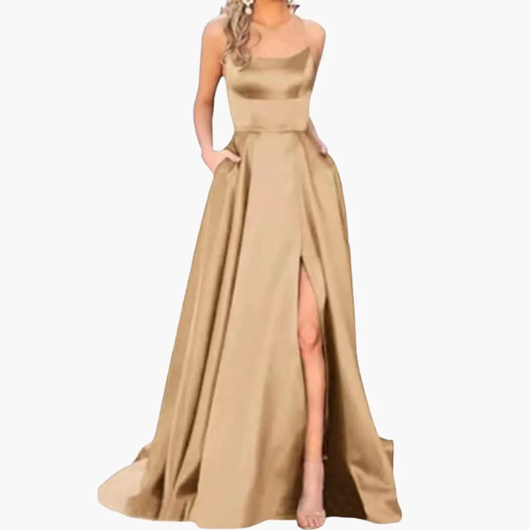 Women’s Evening Dress with U - Neck and High Slit