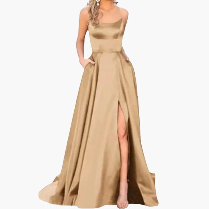Women’s Evening Dress with U - Neck and High Slit
