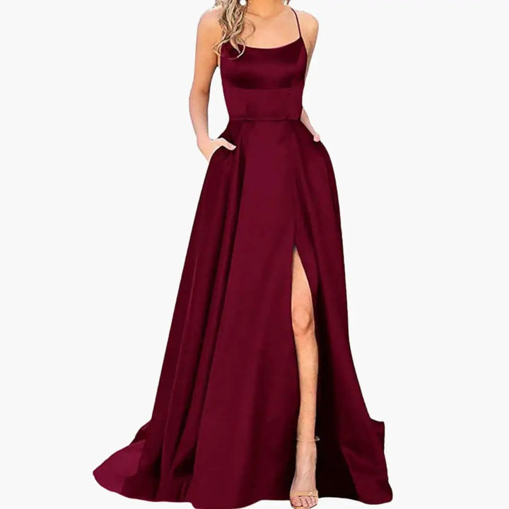Women’s Evening Dress with U - Neck and High Slit