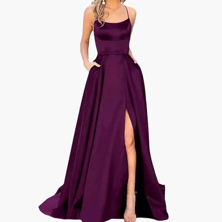Women’s Evening Dress with U - Neck and High Slit