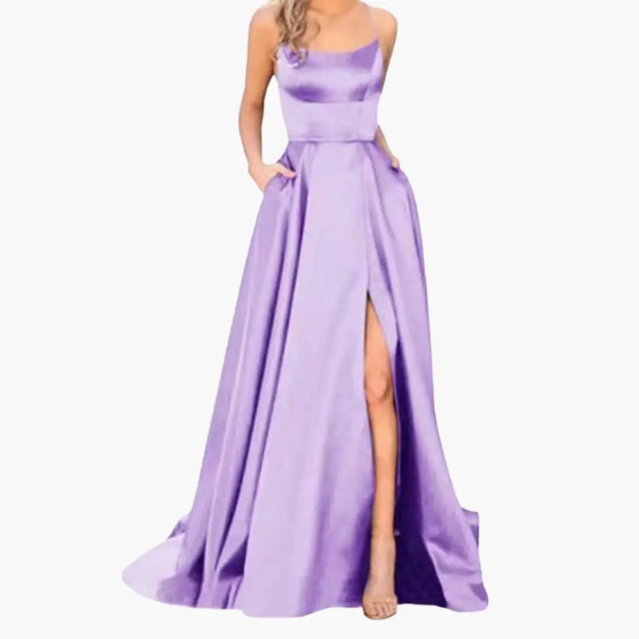 Women’s Evening Dress with U - Neck and High Slit