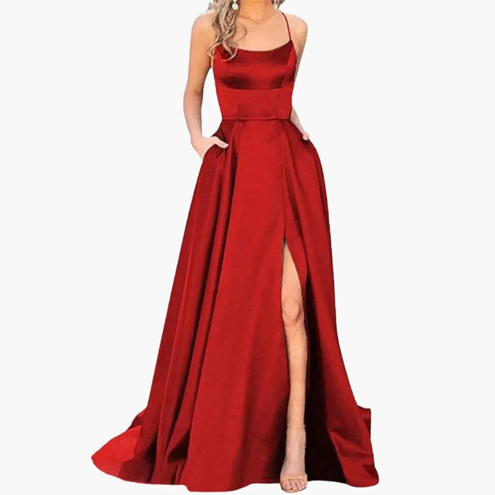 Women’s Evening Dress with U - Neck and High Slit