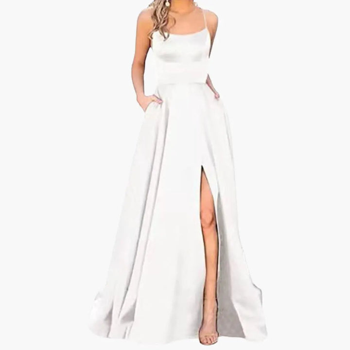 Women’s Evening Dress with U - Neck and High Slit