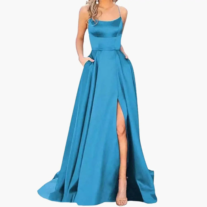 Women’s Evening Dress with U - Neck and High Slit