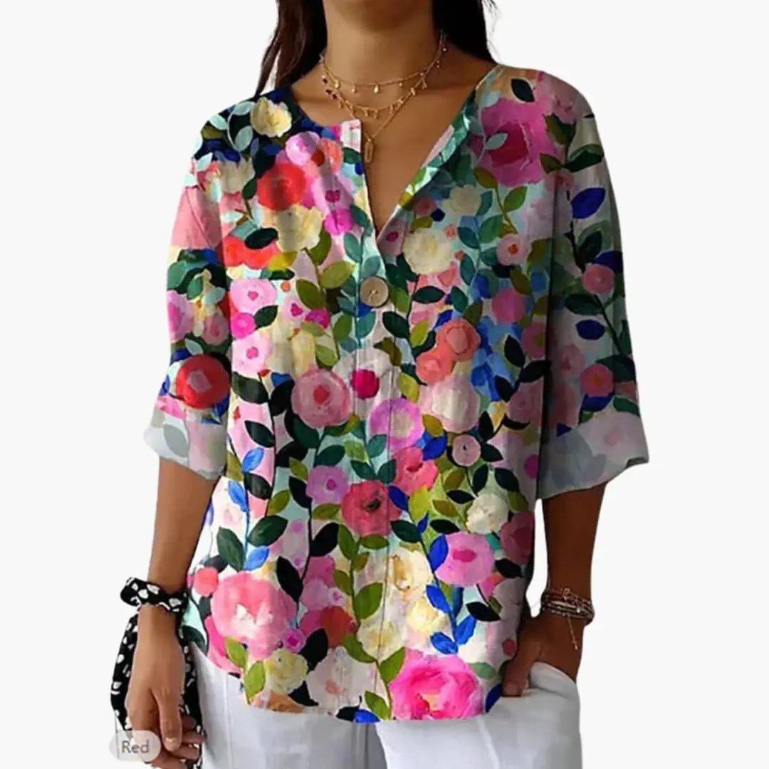 Women’s Floral Button-Down Blouse Long Sleeve Collared Woven Shirt Top