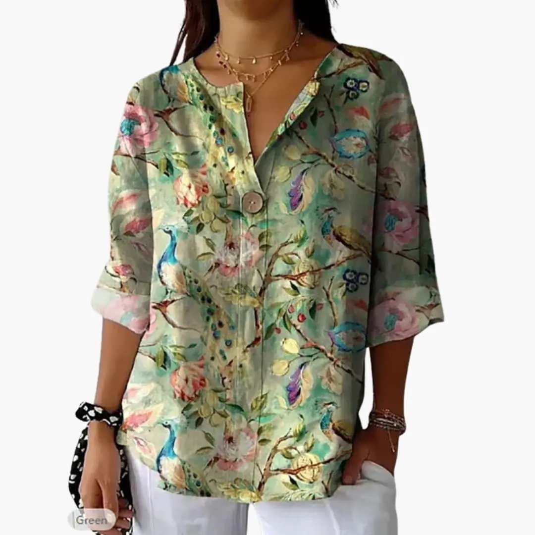 Women’s Floral Button-Down Blouse Long Sleeve Collared Woven Shirt Top