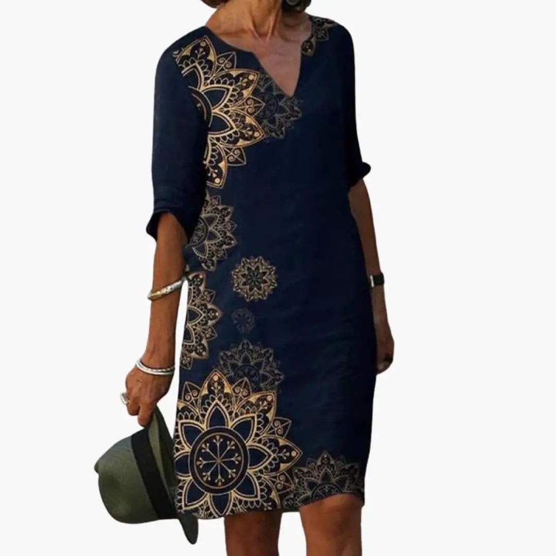 Women’s Floral Dress with Round Neckline and Short Sleeves