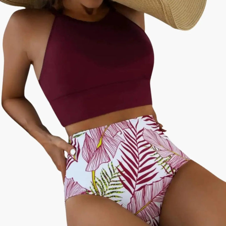 Women’s Floral High-Waisted Bikini Set with Adjustable Straps