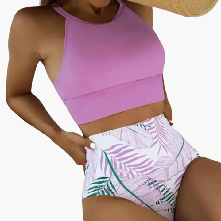 Women’s Floral High-Waisted Bikini Set with Adjustable Straps