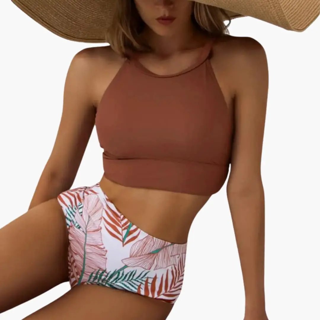 Women’s Floral High-Waisted Bikini Set with Adjustable Straps