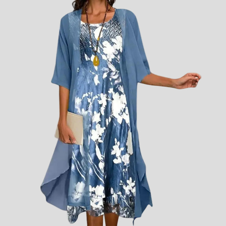 Women’s Floral Long Dress with Cardigan Set