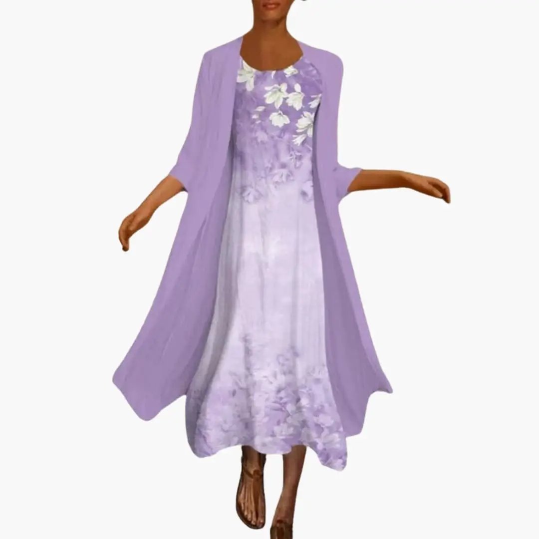 Women’s Floral Maxi Dress with Open - Front Cardigan Set