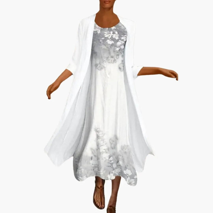 Women’s Floral Maxi Dress with Open - Front Cardigan Set