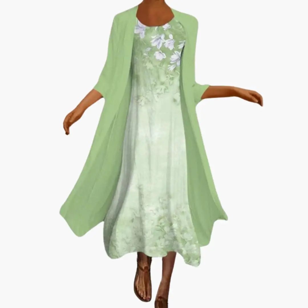Women’s Floral Maxi Dress with Open - Front Cardigan Set