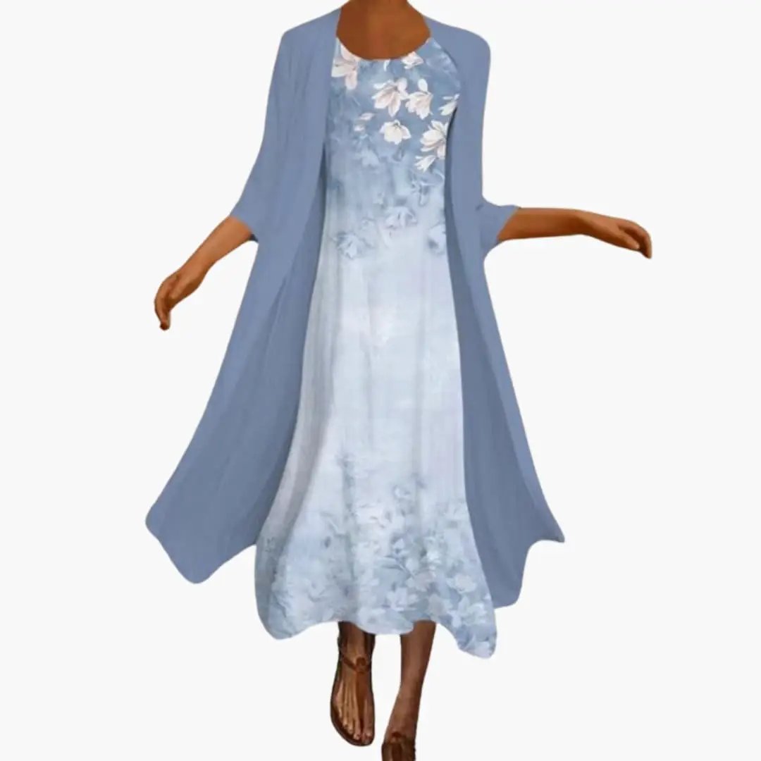 Women’s Floral Maxi Dress with Open - Front Cardigan Set
