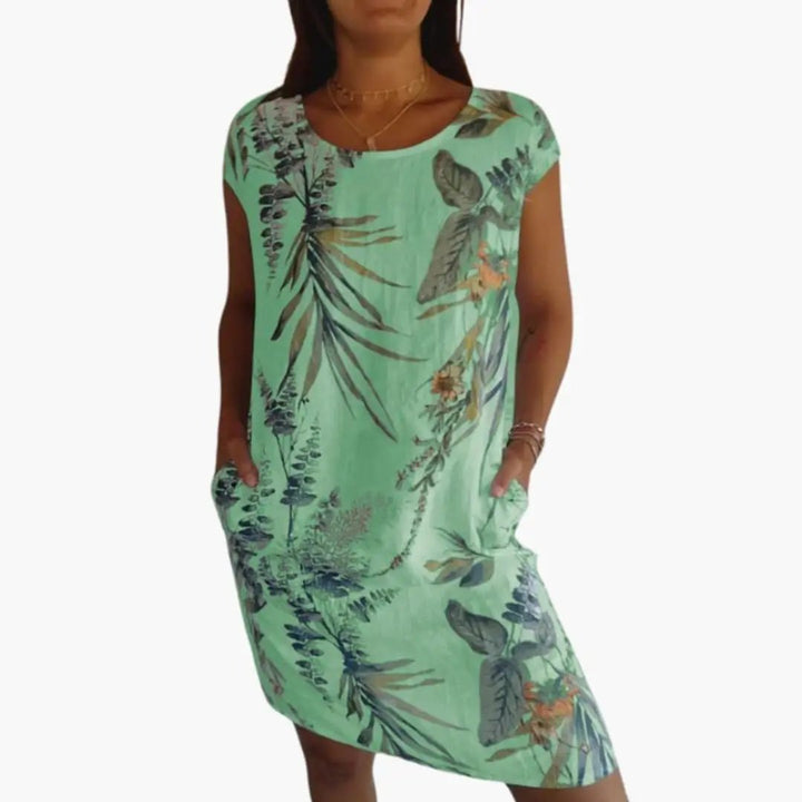 Women’s Floral Midi Dress with Short Sleeves and Loose Fit