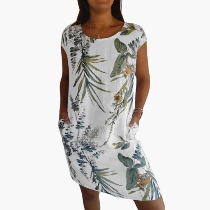 Women’s Floral Midi Dress with Short Sleeves and Loose Fit