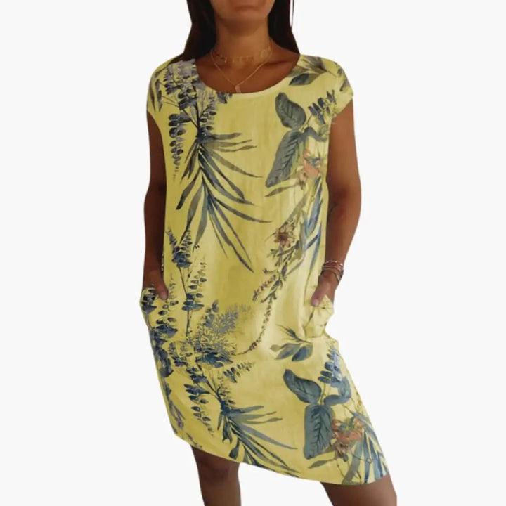 Women’s Floral Midi Dress with Short Sleeves and Loose Fit