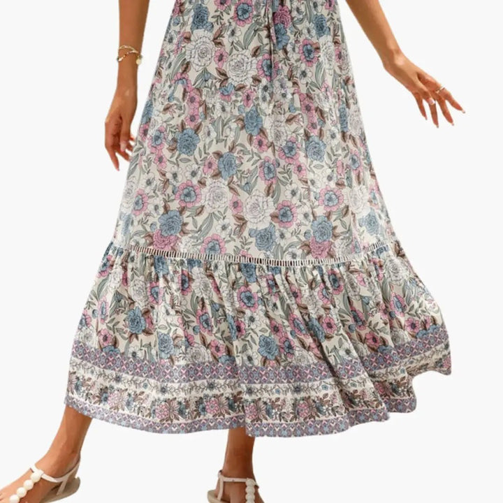 Women's Floral Midi Skirt with Elastic Waistband