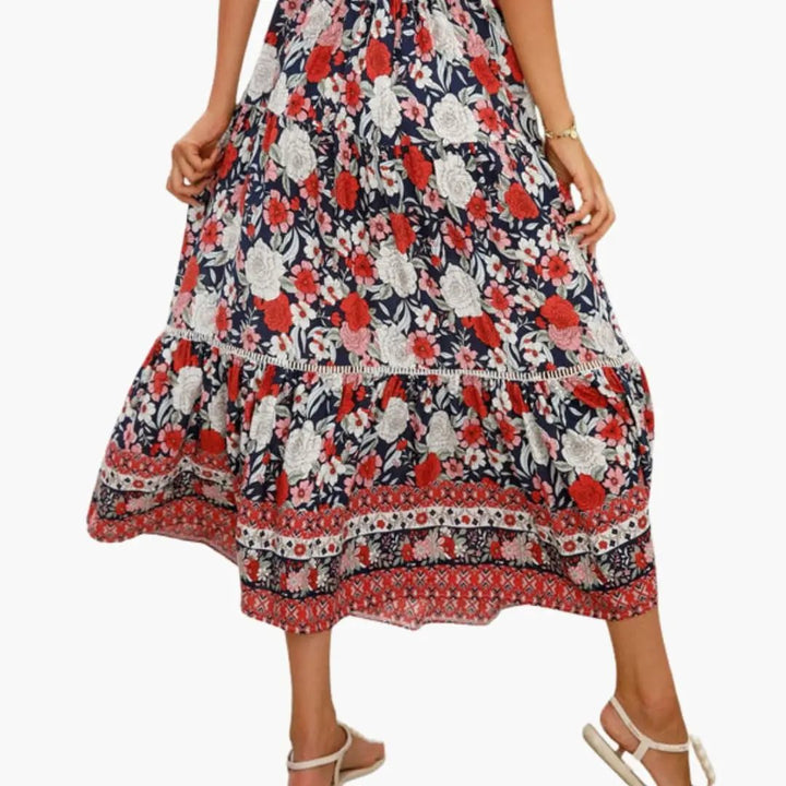 Women's Floral Midi Skirt with Elastic Waistband