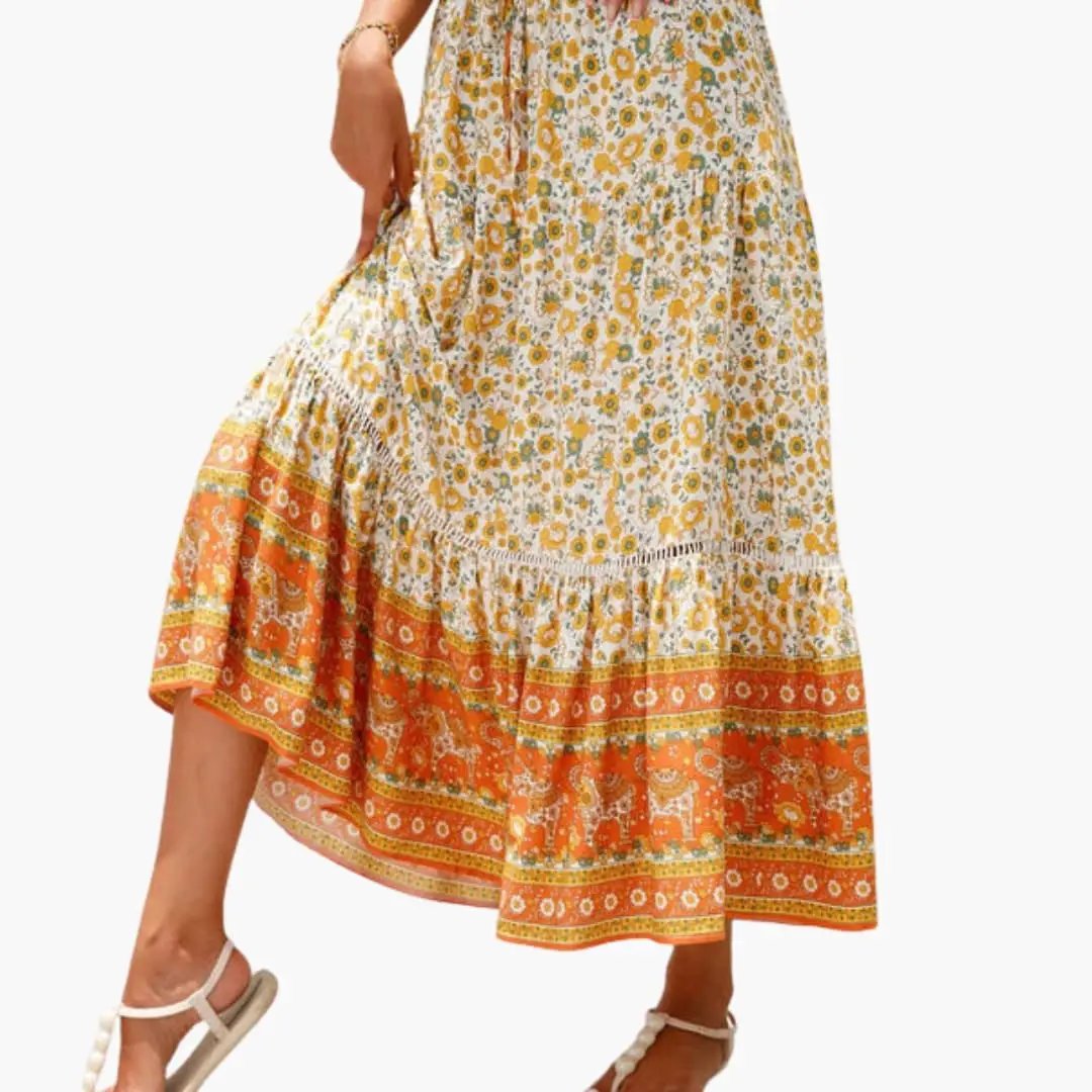 Women's Floral Midi Skirt with Elastic Waistband