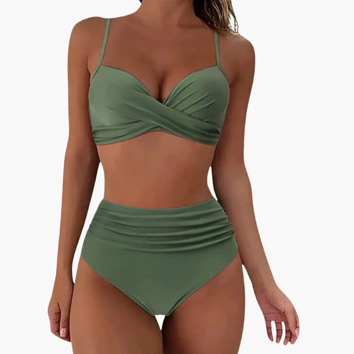 Women’s Floral Print Bikini Set with Elastic Waist Bottom