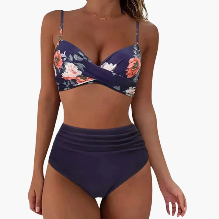 Women’s Floral Print Bikini Set with Elastic Waist Bottom