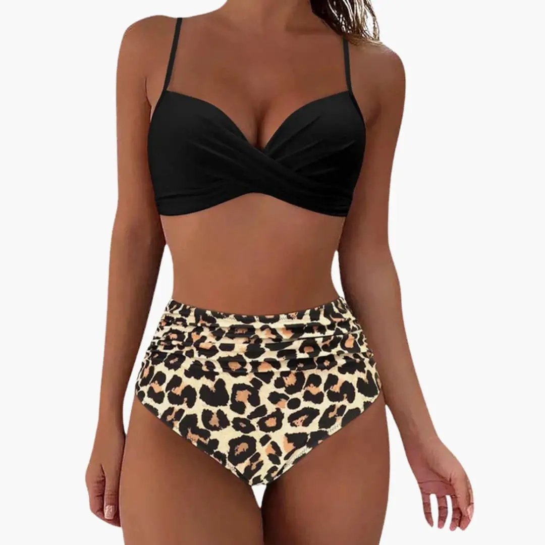 Women’s Floral Print Bikini Set with Elastic Waist Bottom