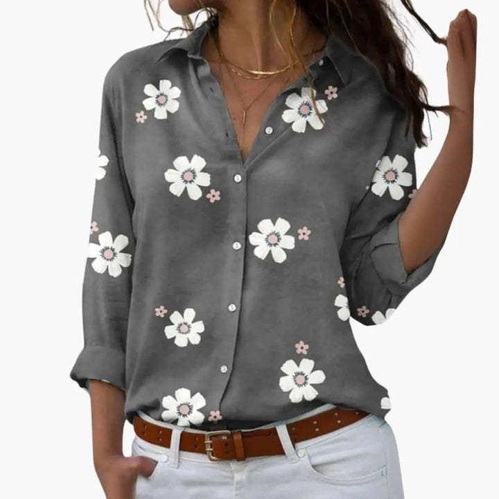 Women’s Floral Print Blouse – Long Sleeve Woven Top