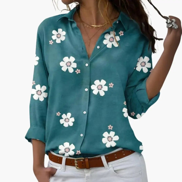 Women’s Floral Print Blouse – Long Sleeve Woven Top