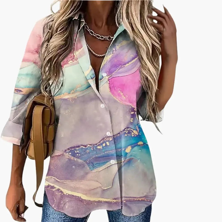 Women’s Floral Print Round Neck Blouse Long Sleeve Woven Top
