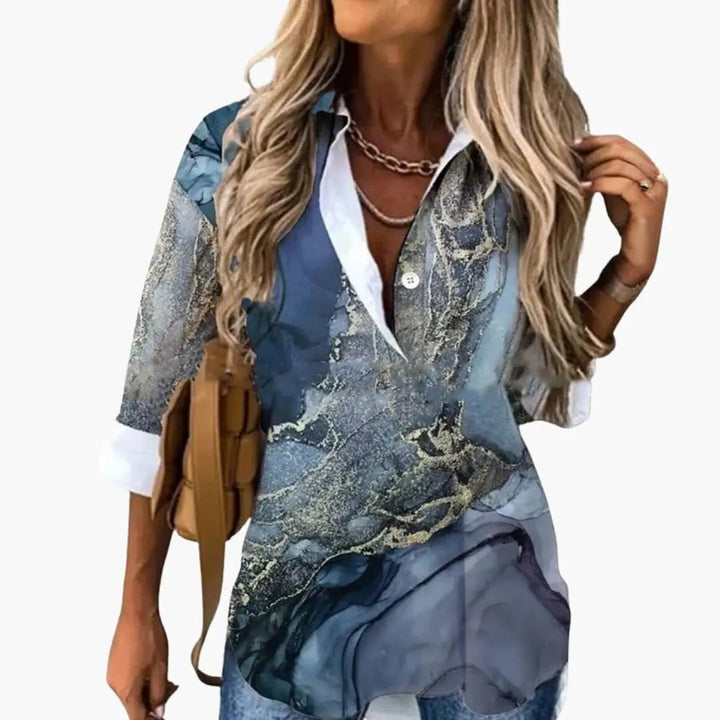 Women’s Floral Print Round Neck Blouse Long Sleeve Woven Top