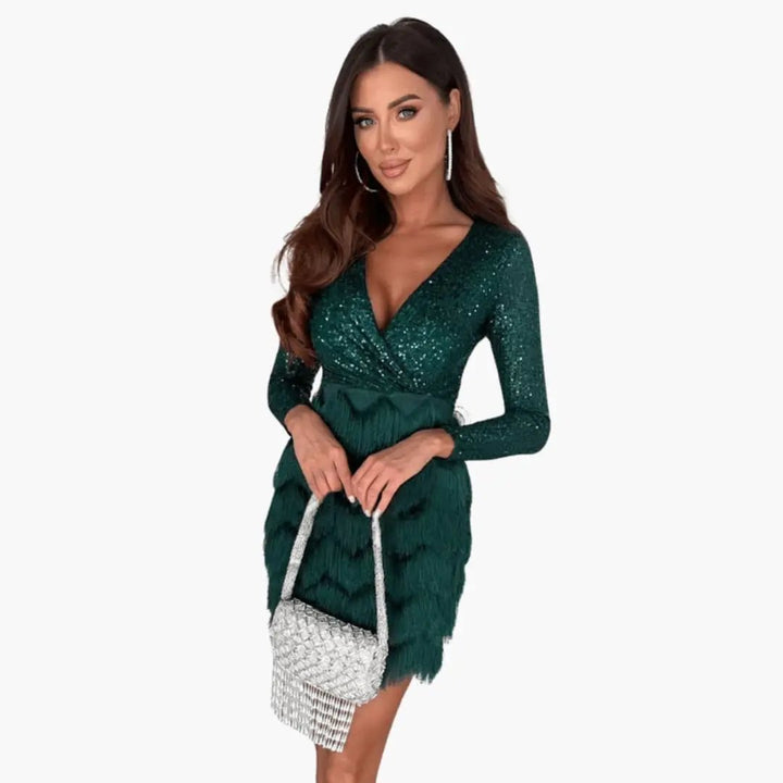 Women’s Glitter Party Dress with Feather Trim
