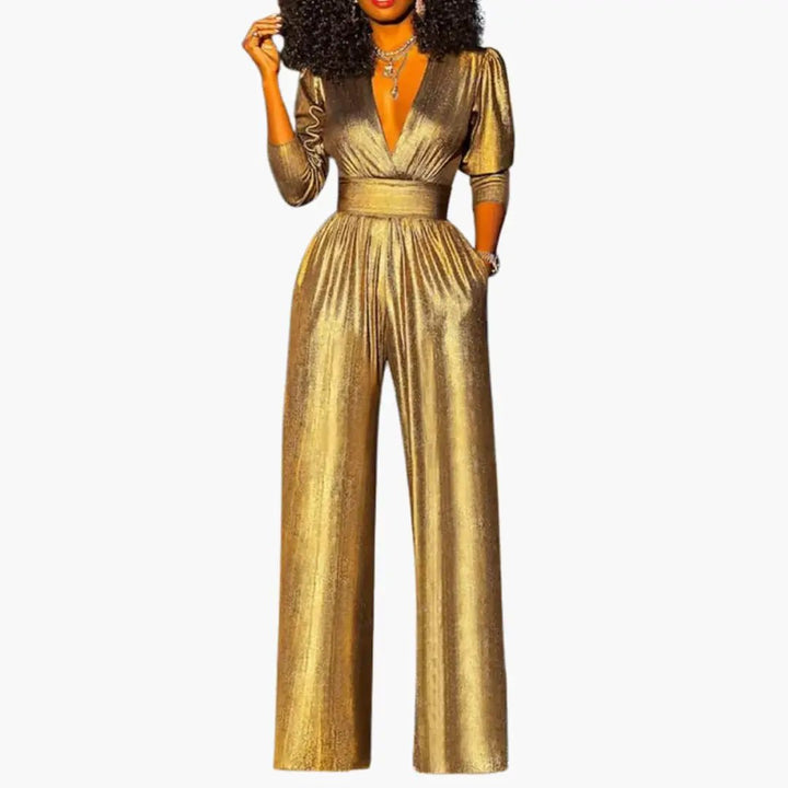 Women's Summer Glossy Finish Jumpsuit with Straight Legs
