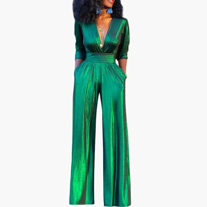 Women's Summer Glossy Finish Jumpsuit with Straight Legs
