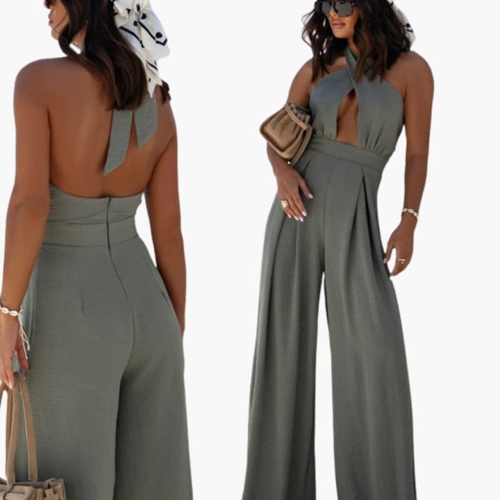 Women’s Halter Neck Jumpsuit with Front Cutout